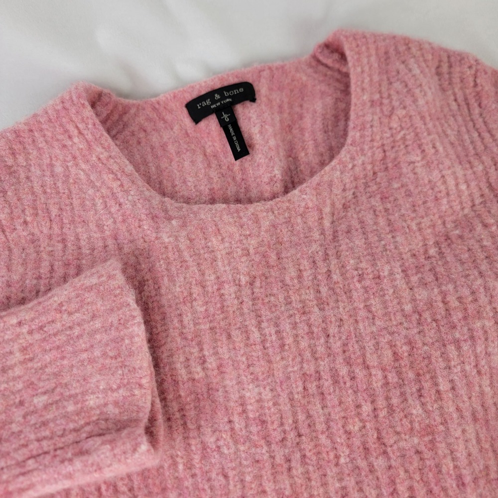 Rag & Bone Pink Ribbed Wool Blend Sweater Suede Elbow Patches Womens Large
